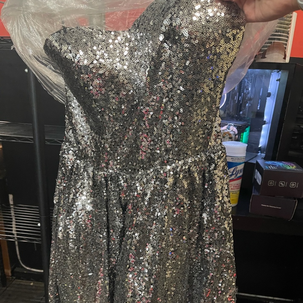 Windsor Silver Sequin Strapless Dress